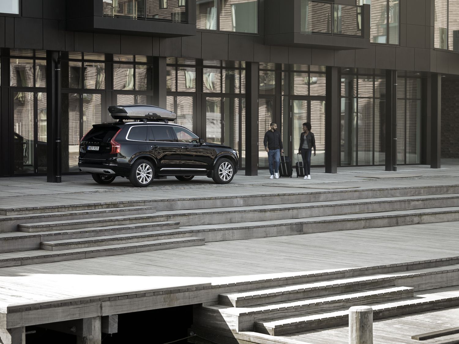 A cargo box on top of a car