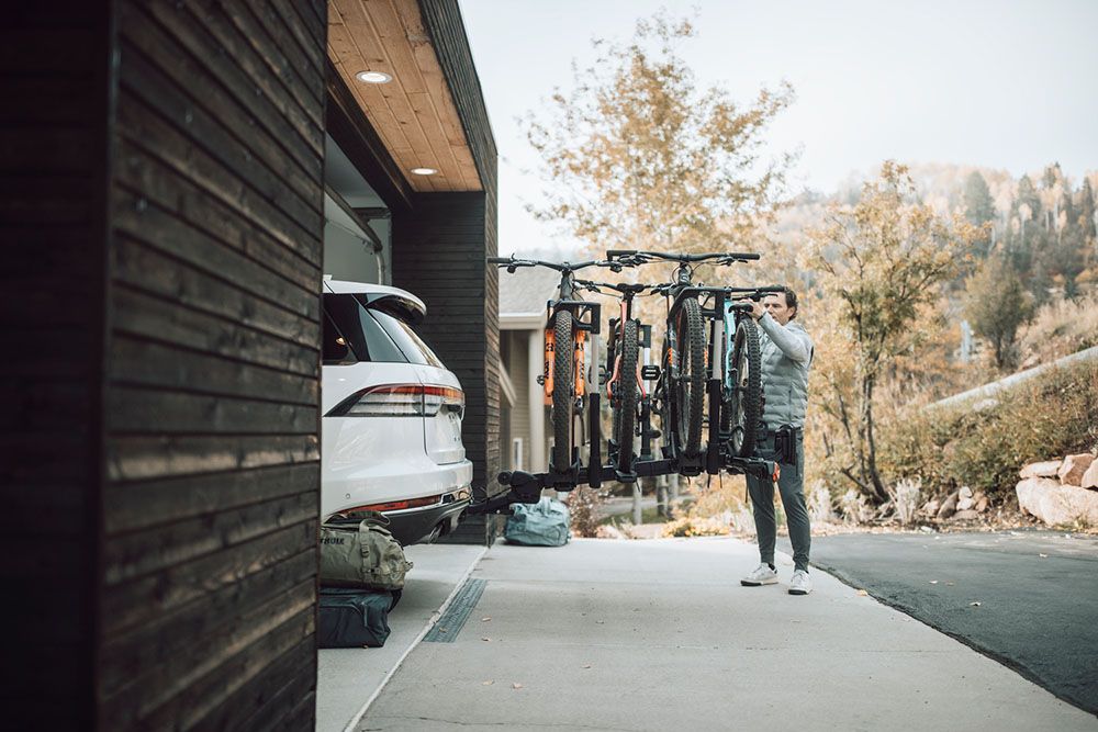 A bike rack with four bikes